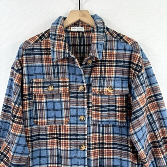 Paper Crane Blue and Brown Plaid Utility Jacket - Picture 4 of 16